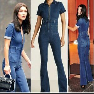 WeWoreWhat Stretch Denim Flare Leg Jumpsuit Xs